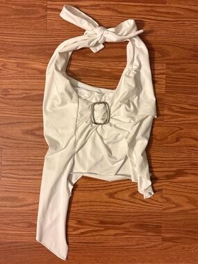 White Asymmetrical Self-Tie Top